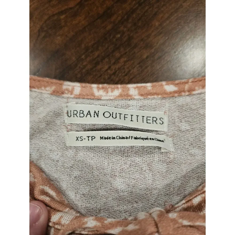 Urban Outfitters Smocked Crop Top XS Boho Tie Front Balloon Sleeve